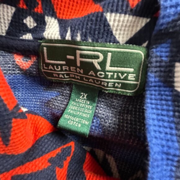 Lauren Ralph Lauren Active Womens Aztec Fleece Jacket 2X Blue & Red Cotton Zip U - Picture 3 of 7